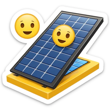 solar powered module emoji style, solar panel on top, yellow and blue colors, minimal details, no text sticker