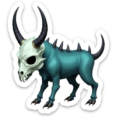 Shiny Dark Edgy  Inteleon-Amaura-Fakémon-hybrid-creature (full body) with a horned animal-skull-mask sticker
