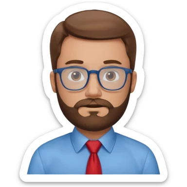 white-man-businessman-with-beard, brown hair, glasses, blue shirt, red tie sticker