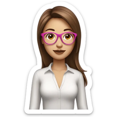 Graphic designer girl with brown hair in pink glasses sticker