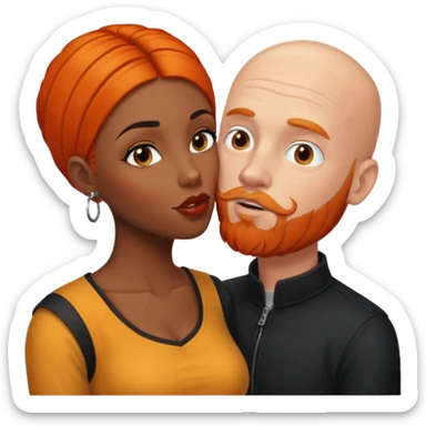 White bald man with ginger orange facial hair and beard. kissing black women with long black hair with brown highlights  sticker