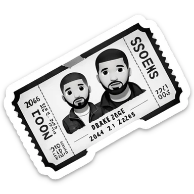 concert ticket, drake 2026 tour concert, black and white tickets sticker