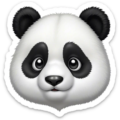 Cinematic Cute Panda Portrait Emoji, Head tilted playfully and inquisitively, featuring a fluffy, contrasting Fur of black and white with a charming expression and round, sparkling eyes filled with curiosity, Simplified yet irresistibly adorable features, highly detailed, glowing with a warm, friendly glow, high shine, affectionate and playful, stylized with a touch of bamboo whimsy, bright and endearing, soft glowing outline, capturing the essence of a mischievous yet loving panda, so playful it feels like it could roll out of the screen and into your arms! sticker