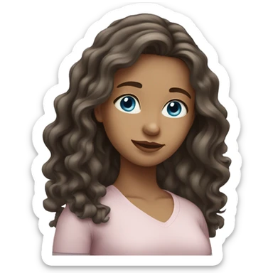 brunette long wavy hair girl blue eyes sticker