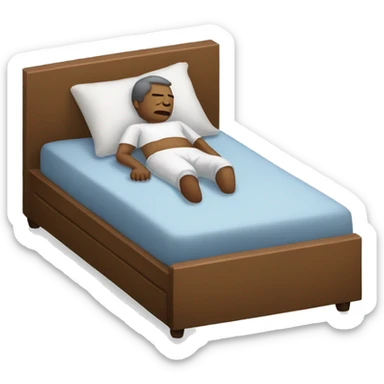 A sick man sleeping on bed sticker