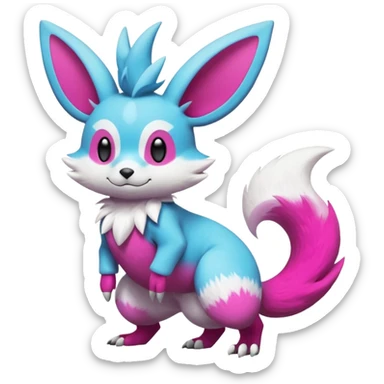 Cyan-Magenta-gradients Minccino-Zeraora-Emolga-Vernid-Sergal-fusion-hybrid-animal-creature, full body sticker