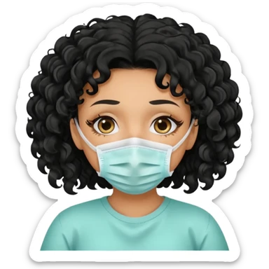 a pretty tan bratz girl with black curly hair. no makeup, looking sick, wearing a mask, coughing. sunken face sticker