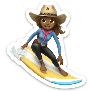 Girl surfing a wave wearing a cowboy hat sticker
