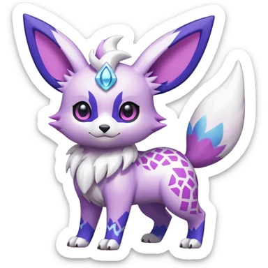 Shiny Patterned Snowy Elemental White with Violet and Indigo and pink markings Eevee-Liepard-Zangoose-Pokémon-Digimon-Fakémon-fusion-hybrid-creature sticker