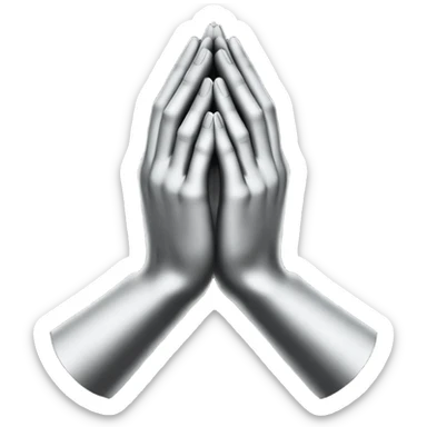 Minimal emoji, abstract praying hands simplified into solid black metal forms, subtle sacred reference, fashion avant-garde minimalism, no details, no glow, no neon, flat emoji style, centered, transparent background sticker