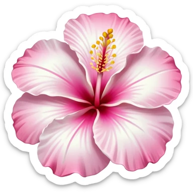 light white hibiscus flower with a pink centre in the style of apple emoji sticker