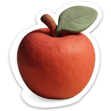 a red apple with a green leaf, claymation style, pastel colors, visible fingerprints sticker