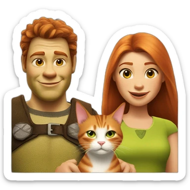 shrek and fiona with a ginger cat sticker