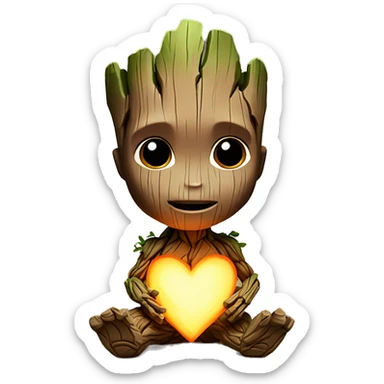baby-groot with a hearth sticker