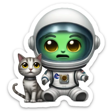 Alien with a pet cat fighting an astronaut sticker