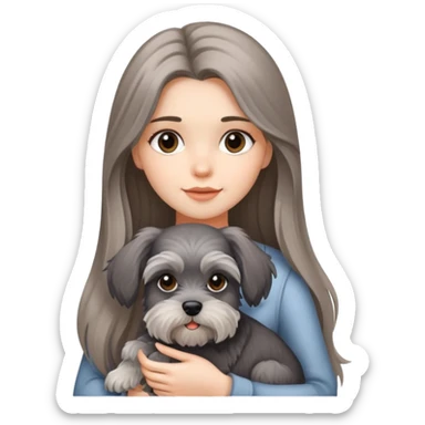 Beautiful long-haired girl holding a schnauzer sticker