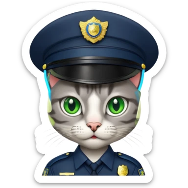 grey cat police, green eyes sticker