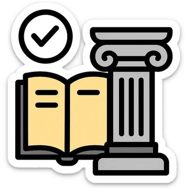 legal consulting mark, open book and column, sophisticated, black and white, timeless, for legal advice branding sticker