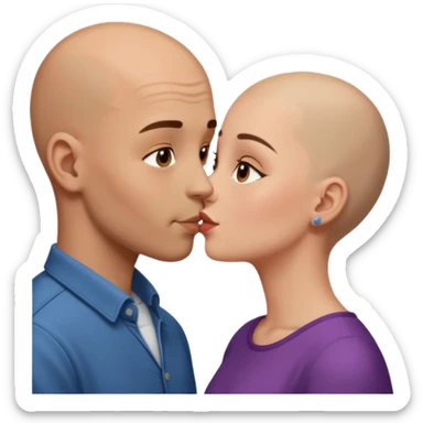 Tall Bald boy kissing a brunette girl  sticker