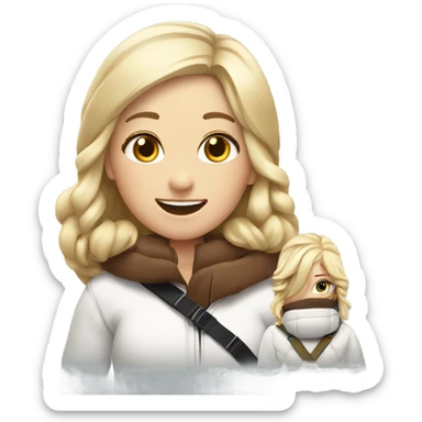 Two white girls, one with blonde hair and one with brown, extremely happy ski snowboard  sticker