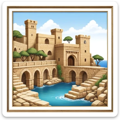Cinematic Realistic Byblos Old City Landmark Emoji, depicted with ancient, weathered stone structures rendered with lifelike detail and nostalgic, warm lighting. sticker