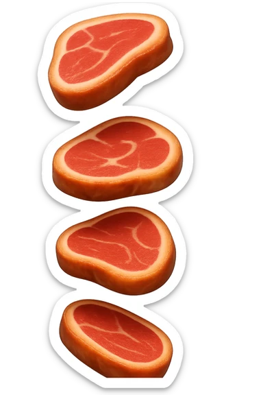 emoji stile iphone in 3d di fette di carne che cadono verticalmente dall'alto, iperrealistico 4k sticker