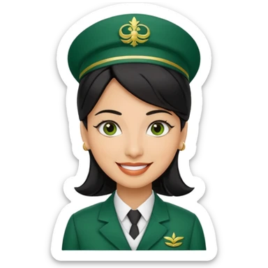 Lady hotel butler with green uniform black hair and just a lite bit brown skin and Arabic face sticker