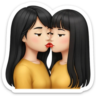This emoji kissing an asian girl with long black hair and curtain bangs sticker