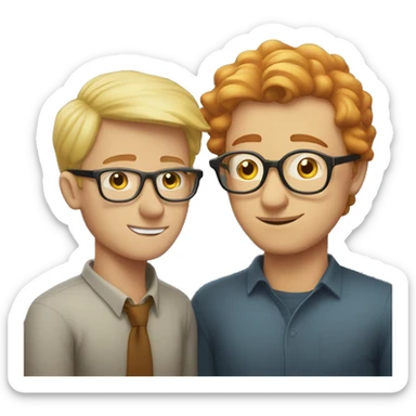 platinum blonde man with glasses kissing redhead man with glasses sticker