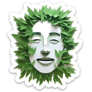 Person face portrait smoking chill made entirely of paper cuttings and 420 leaves sticker