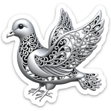 Black and silver filigree dove, 3D, extremely detailed design sticker