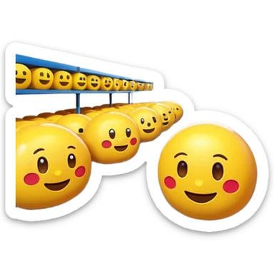 Warehouse interior designed in emoji style, 3D emoji aesthetic, bright colors, soft rounded shapes, simplified details, glossy plastic texture, clean environment, playful lighting, high resolution, sharp focus, vibrant, cartoon-like but rendered in 4K, studio quality. sticker