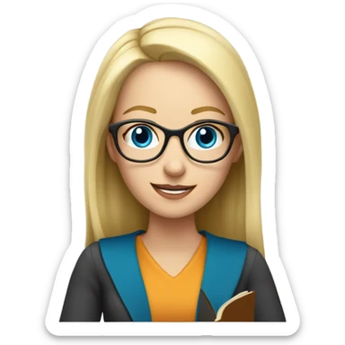 Blonde Teacher with glasses and blue eyes, holding open book sticker