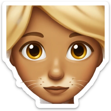 Girl with brown eyes with blonde balayage with an orange fluffy cat sticker