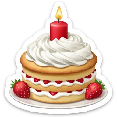 Strawberry shortcake with cream and small strawberry on top with one red candle sticker