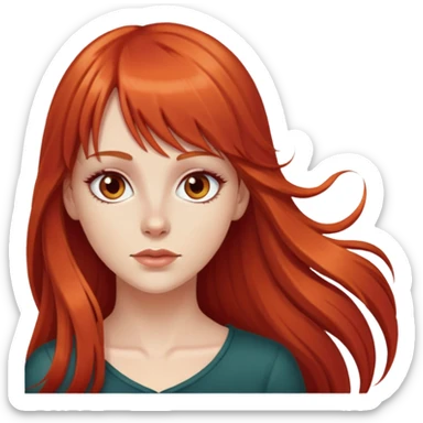 White girl with long red hair and bangs hazel eyes sticker
