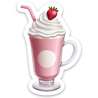 Pink latte with whip cream and strawberries  sticker
