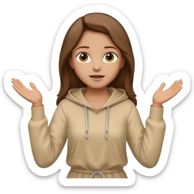 fullbody, head-to-toe, Lazarus's sister, Jesus's friend, with brown hair, beige dress, and a head hoodie, normal emoji style, arms open sticker
