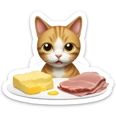 Cat eating ham and eggs sticker