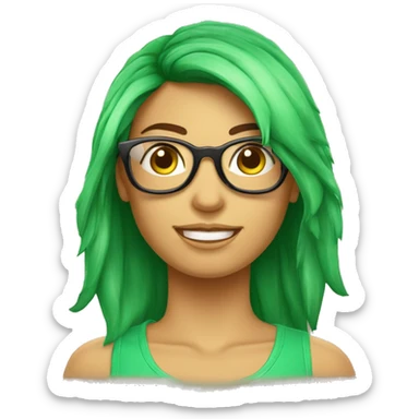 Chica con pelo largo ondulado con gafas de sol en la cabeza y ojos verdes  sticker