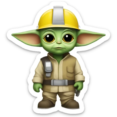 baby yoda foreman In a yellow construction helmet sticker