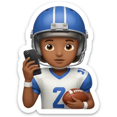A child is holding a phone and playing football at the same time. sticker
