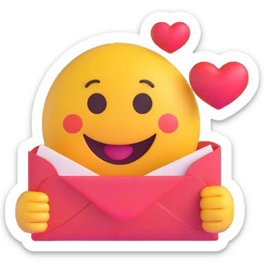 3D smiley emoji, round shape, in love, with a love letter, smiling face, no body sticker