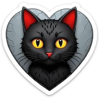 goth heart with a black cat silhouette sticker