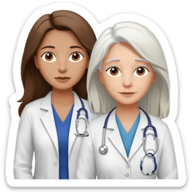 physiotherpay session for a long brown hair woman. but physio is a white hair woman. and they dont like like in the hospital  sticker