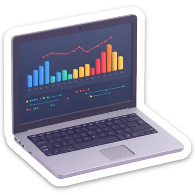 data science emoji a laptop with code and data graphs sticker