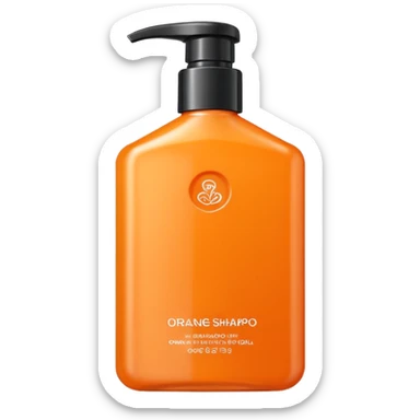 Square-shaped orange-colored shampoo - No product descriptionSquare-shaped package containing an orange-colored shampoo without embossing - no product description sticker