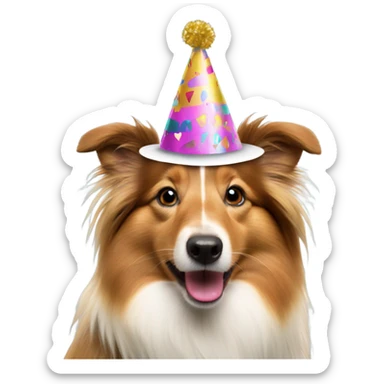 Sable Shetland sheepdog wearing a party hat  sticker