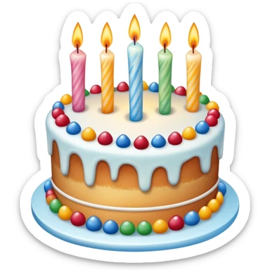 Beautifully decorated whole birthday cake with frosting and candles on top sticker