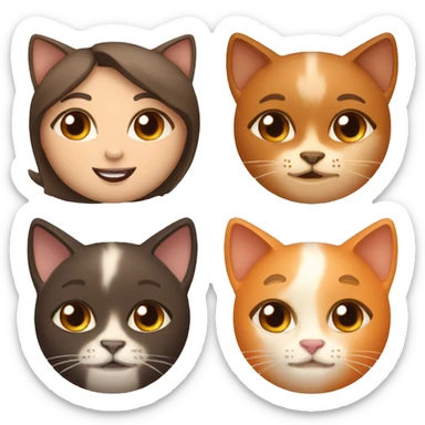 Girl with brown eyes and long brown hair with two cats on her sides: one orange and the other one Siamese sticker